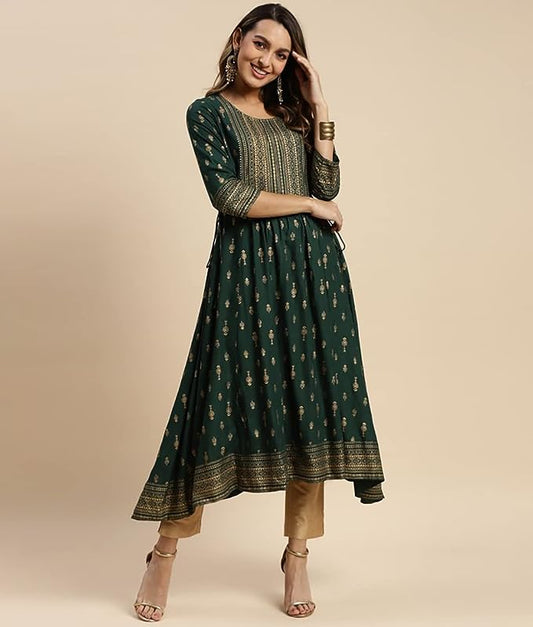 beautiful rayon kurti is sure to bring a touch of elegance to any look. Featuring a gathered waist and elegant silhouette, this kurti is perfect to wear for a variety of occasions.
