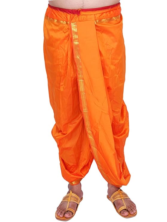 The ready-to-wear design fits free size and is perfect for traditional functions. traditional Dhoti