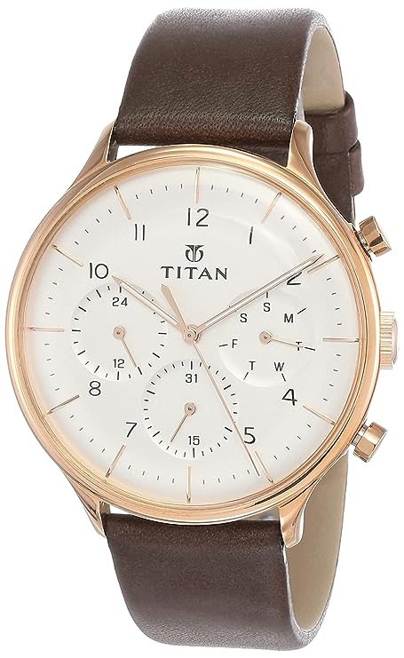 This Titan Classique watch features a classic white dial, 50mm case diameter, brown leather band, quartz movement and a manufacturer's warranty.