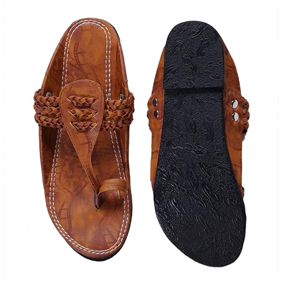 These classic men's Kolhapuri Chappals are crafted from high-quality faux leather, paired with a lace-up closure for a secure fit.