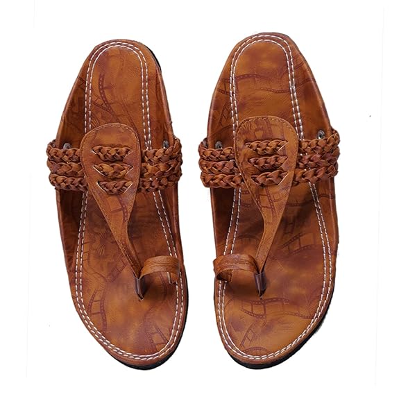 These classic men's Kolhapuri Chappals are crafted from high-quality faux leather, paired with a lace-up closure for a secure fit.