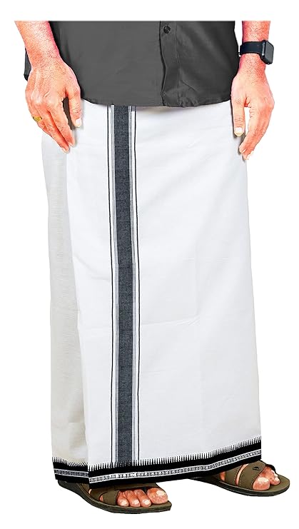 Thalapathy Border 100% Cotton Dhoti, perfect for traditional temple wear. With a length of 2 meters, South Indian mundu is made of soft cotton