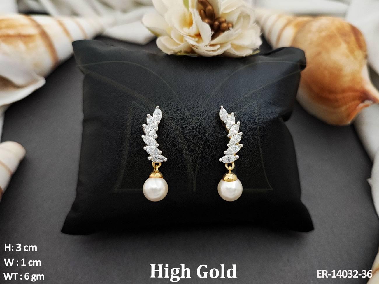 Elevate your look with our Clustered Pearl Design High Gold Polish AD Earrings.
