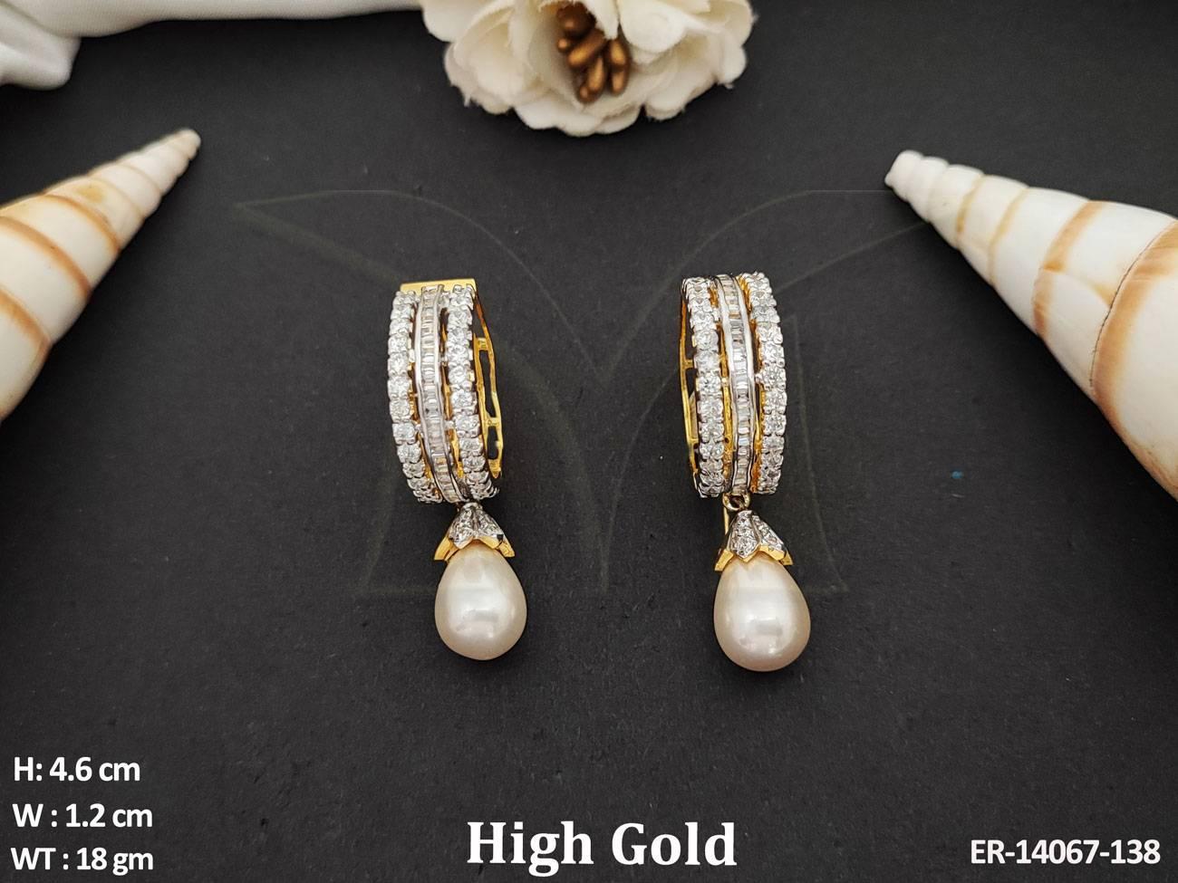 These AD Jewellery Full Stone High Gold Polish Party Wear AD Earrings are perfect for adding a touch of elegance to any outfit.