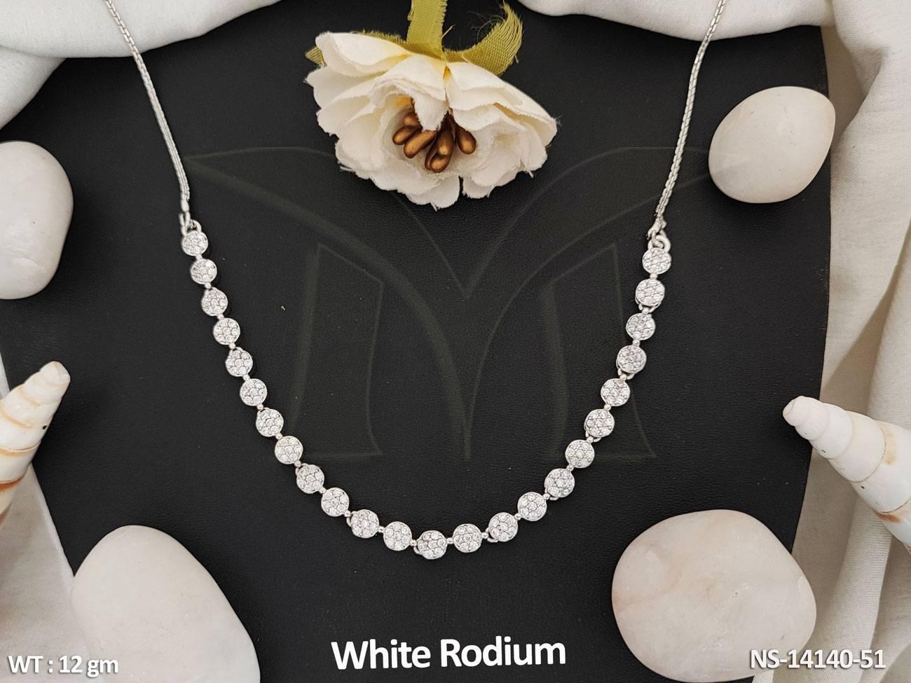 Expertly crafted with white rhodium polish, this short necklace set boasts a fancy style adorned with sparkling AD stones.
