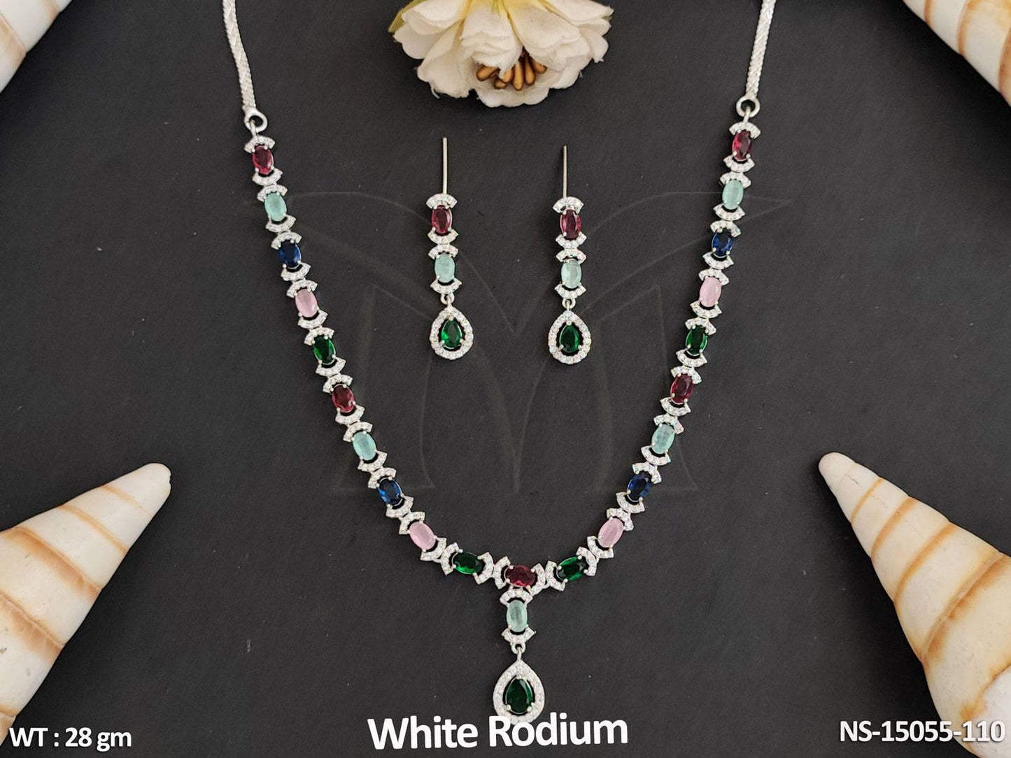Elevate your party look with this stunning Beautiful Designer AD Necklace Set.