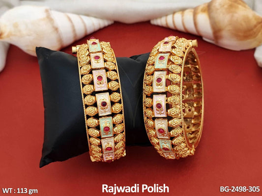 Indulge in luxury with our Antique Jewellery Designer Rajwadi Polish Full Stone Party Wear 2 Bangles Set