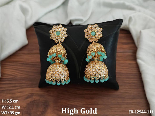 Introducing our exquisite Antique Jewellery High Gold Polish Clusterpearls Three Layer Antique Jhumka Earrings