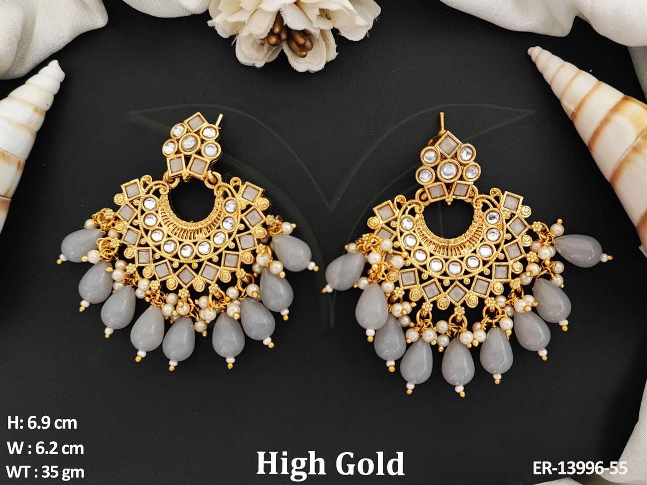 Get ready to elevate your style with our High Gold Polish Fancy Style Designer Wear Antique Earrings.