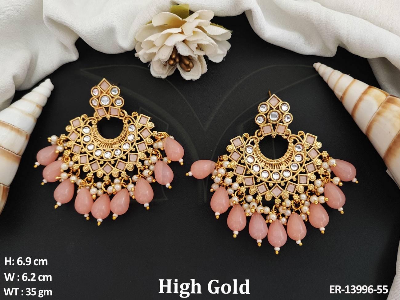 Get ready to elevate your style with our High Gold Polish Fancy Style Designer Wear Antique Earrings.