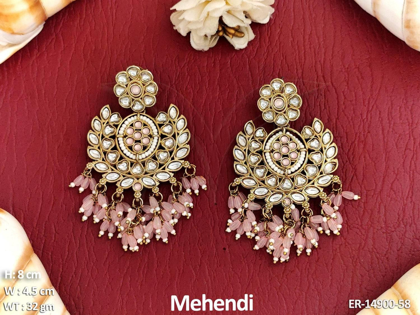 Touch of elegance to your jewellery collection with our Antique Jewellery Designer Mehendi Polish Clustered Pearl Earrings.