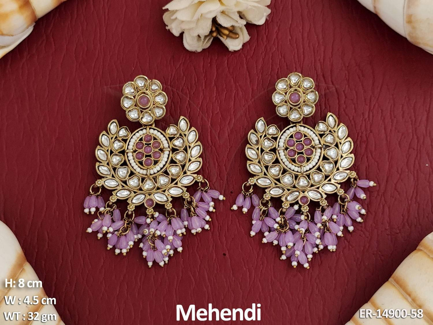 Touch of elegance to your jewellery collection with our Antique Jewellery Designer Mehendi Polish Clustered Pearl Earrings.