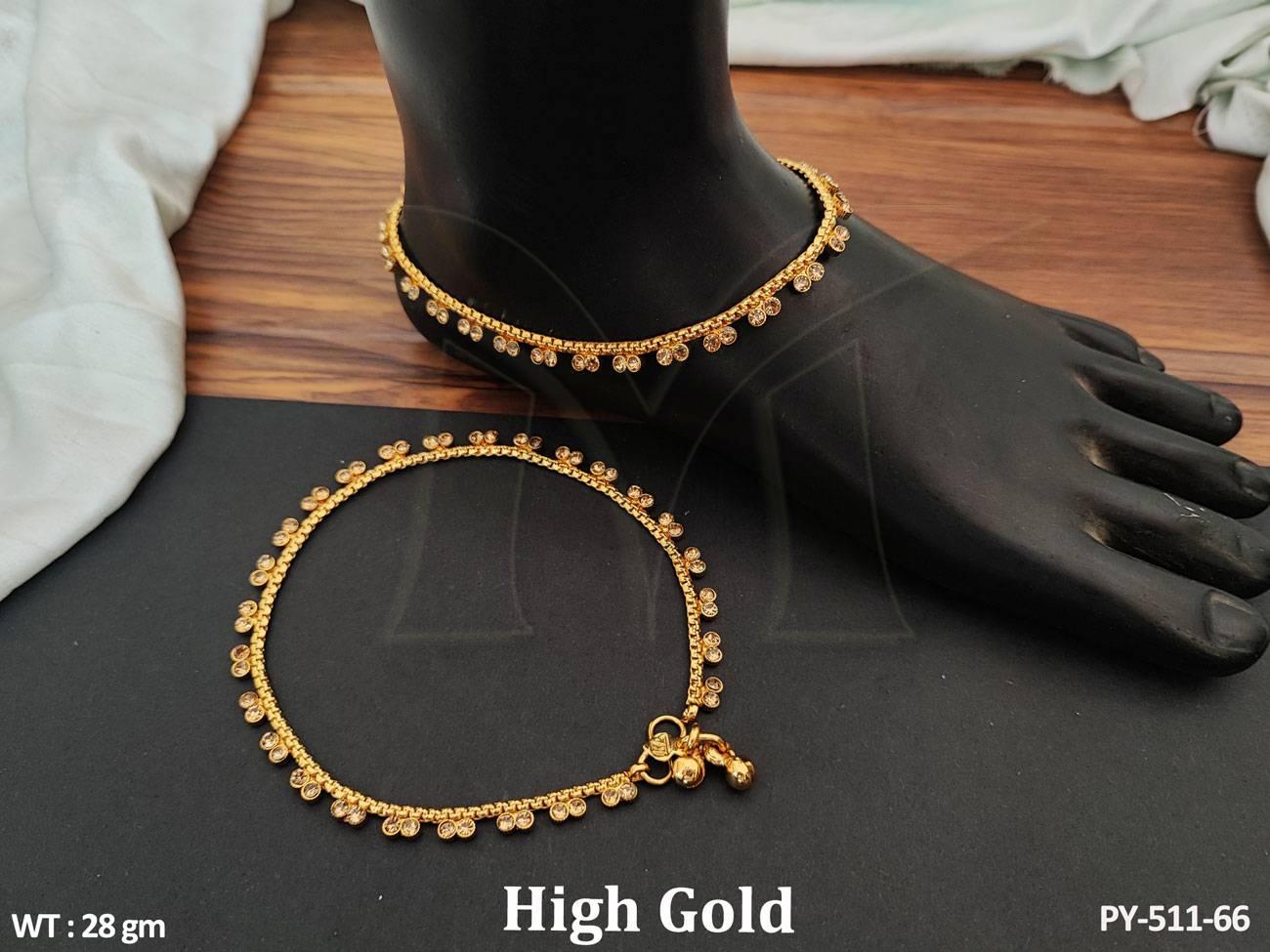 Plain Gold Design Antique Jewellery High Gold Polish Party Wear Antique Payal Set