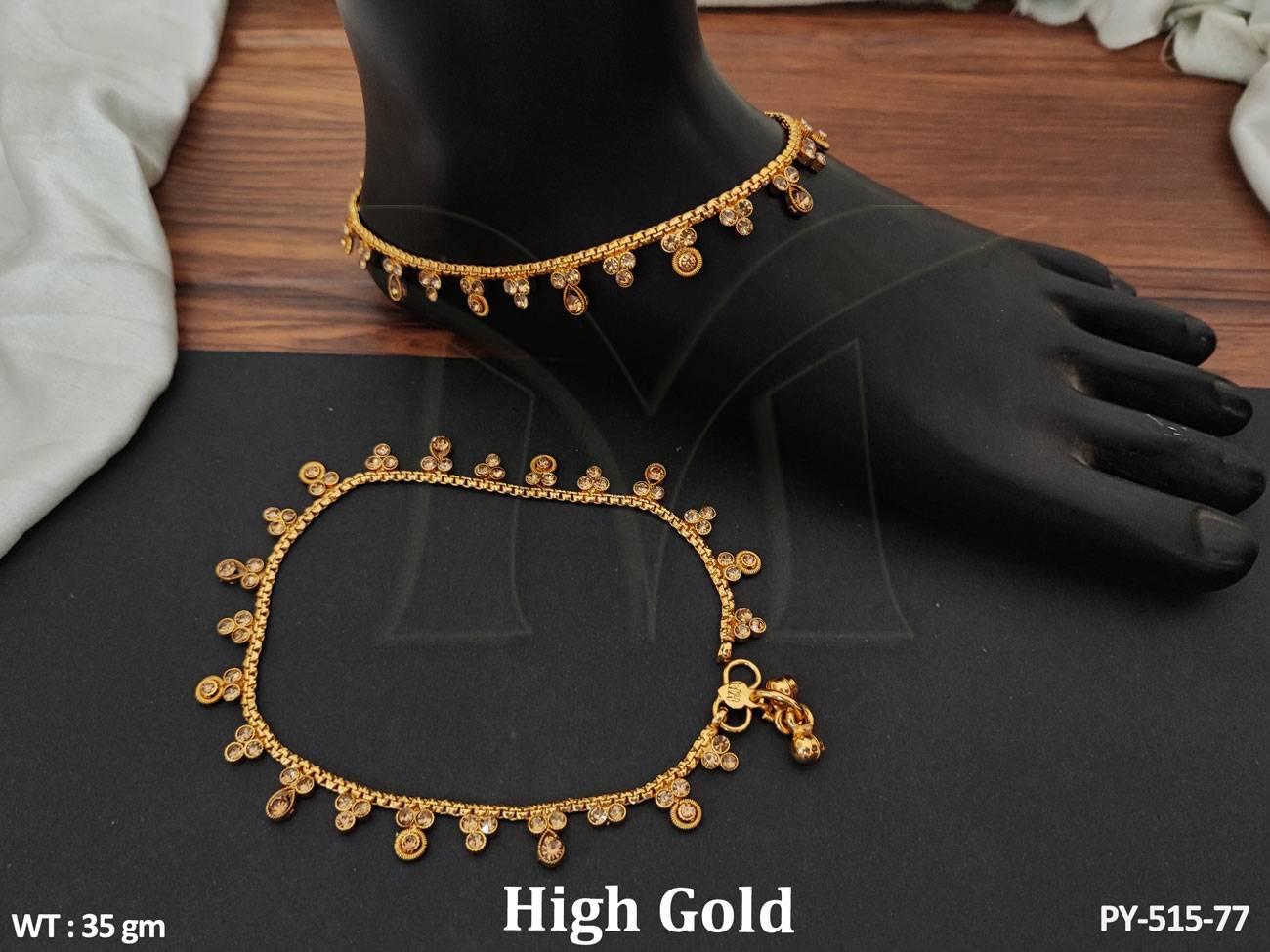 Plain Gold Design Designer Party Wear Fancy Style Antique Payal Set