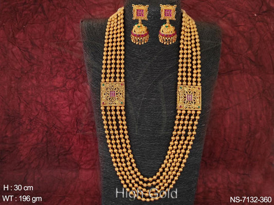 Expertly crafted with traditional ethnic design, this necklace boasts 5 layers of intricate beading and a high gold polish for a stunning antique look