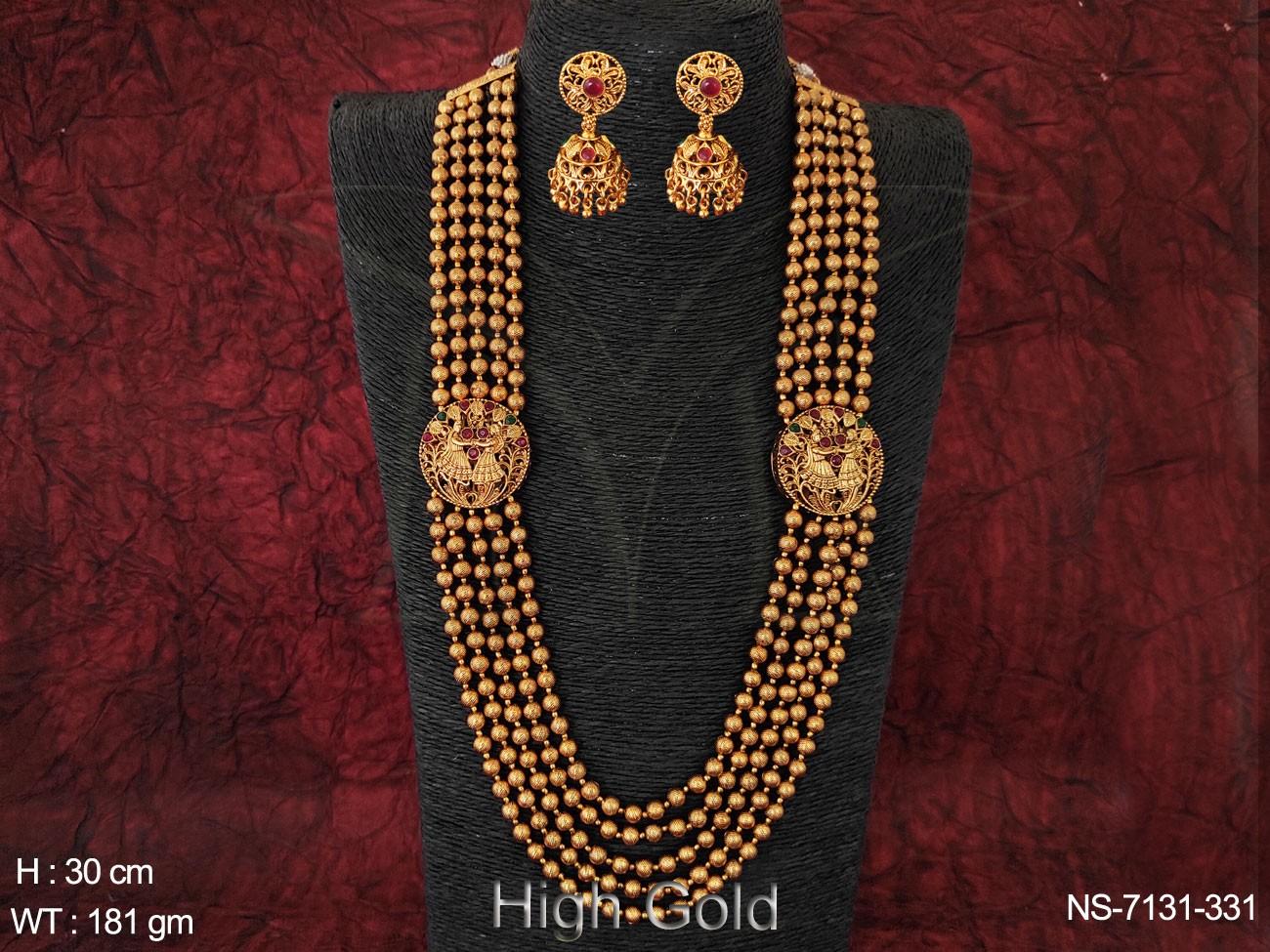 Elevate your style with our ANTIQUE HIGH GOLD POLISH ETHNIC BEADED 5 Layer LONG NECKLACE