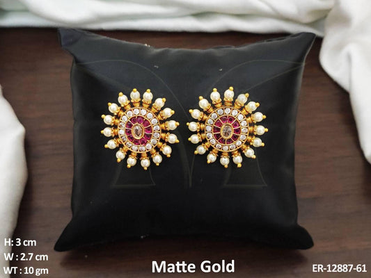 Introducing Kemp Jewellery's exquisite Matte Gold Polish Party Wear Design Stud Earrings