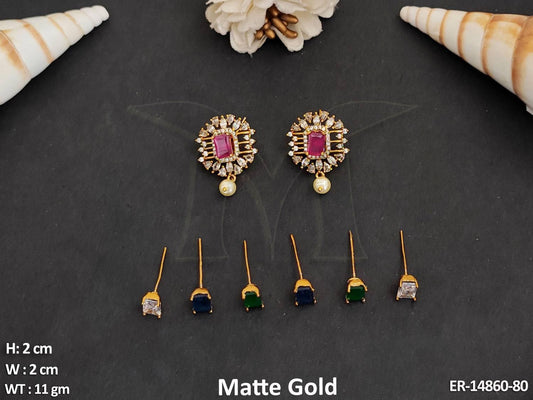 Elevate your party look with Kemp Jewellery's Beautiful Matte Gold Polish Changeable Kemp Tops Earrings.