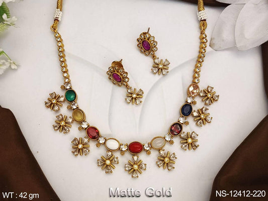 Matte Gold Polish Designer Party wear Short Kemp Necklace Set