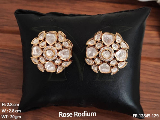 Enhance your party wear with our Kundan Jewellery, featuring rose rodium polish and beautifully designed studs.