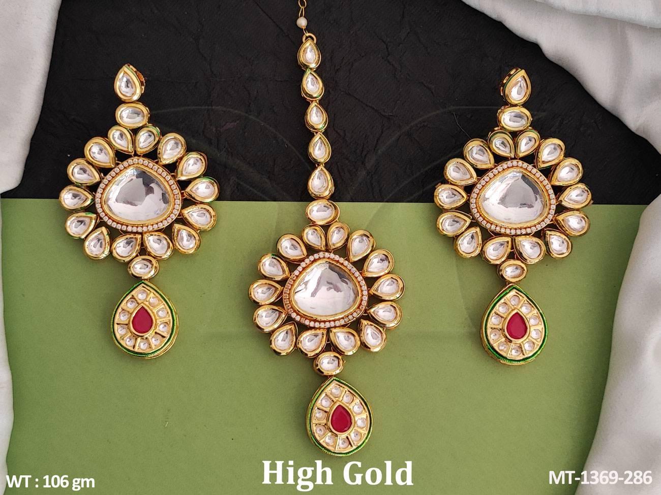 Elevate your party look with our Kundan Stones Maang Tikka and Earring set.
