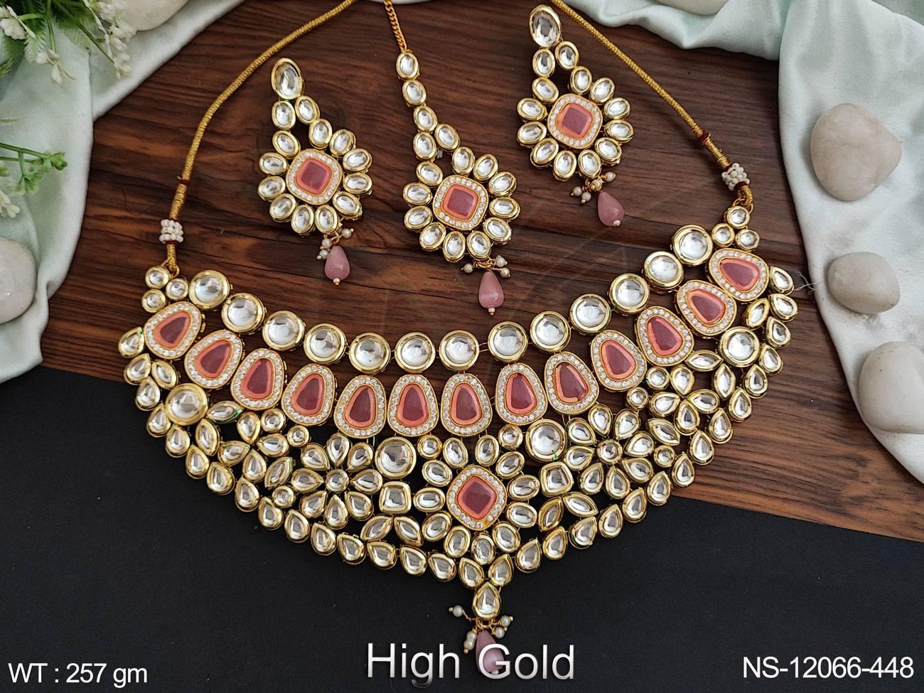 This High Gold Polish Designer Fancy Style Party Wear Kundan Jewellery Kundan Choker Necklace Set is expertly crafted to elevate any occasion.
