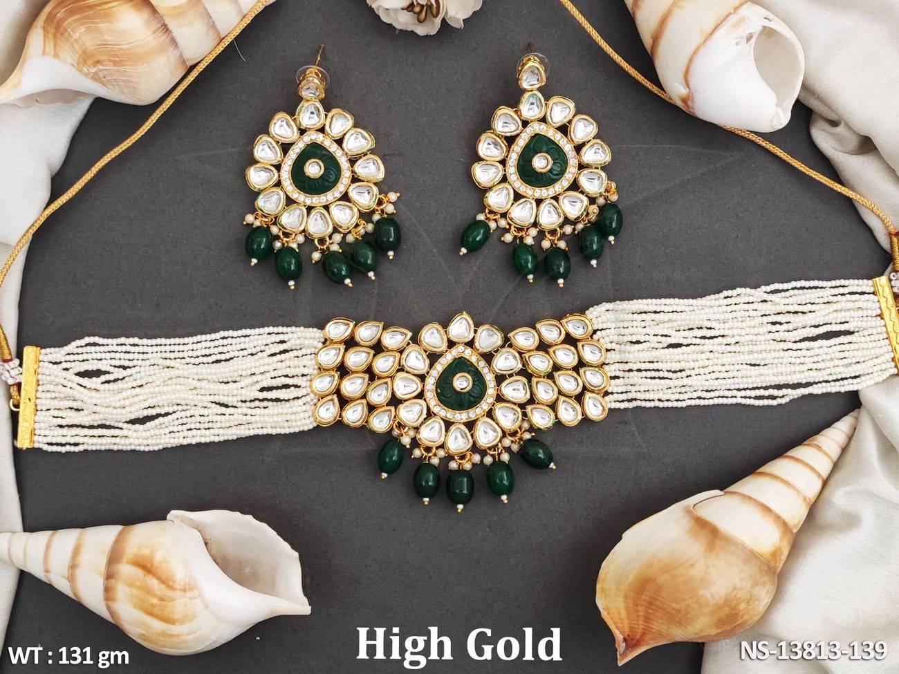 Introducing our Kundan choker necklace set, crafted with expert precision using high gold polish and Kundan stones.
