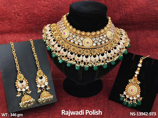 This Rajwadi Polish Fancy Design Wedding Wear Kundan Stones Kundan Jewellery Kundan