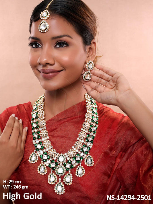 Upgrade your jewelry collection with our Simple Designer Wear High Gold Polish Kundan Necklace Set.