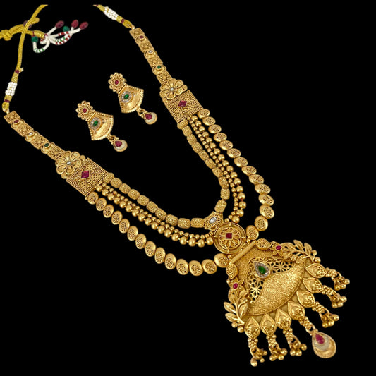 Traditional Rajwadi Polish Long Necklace Set with earring