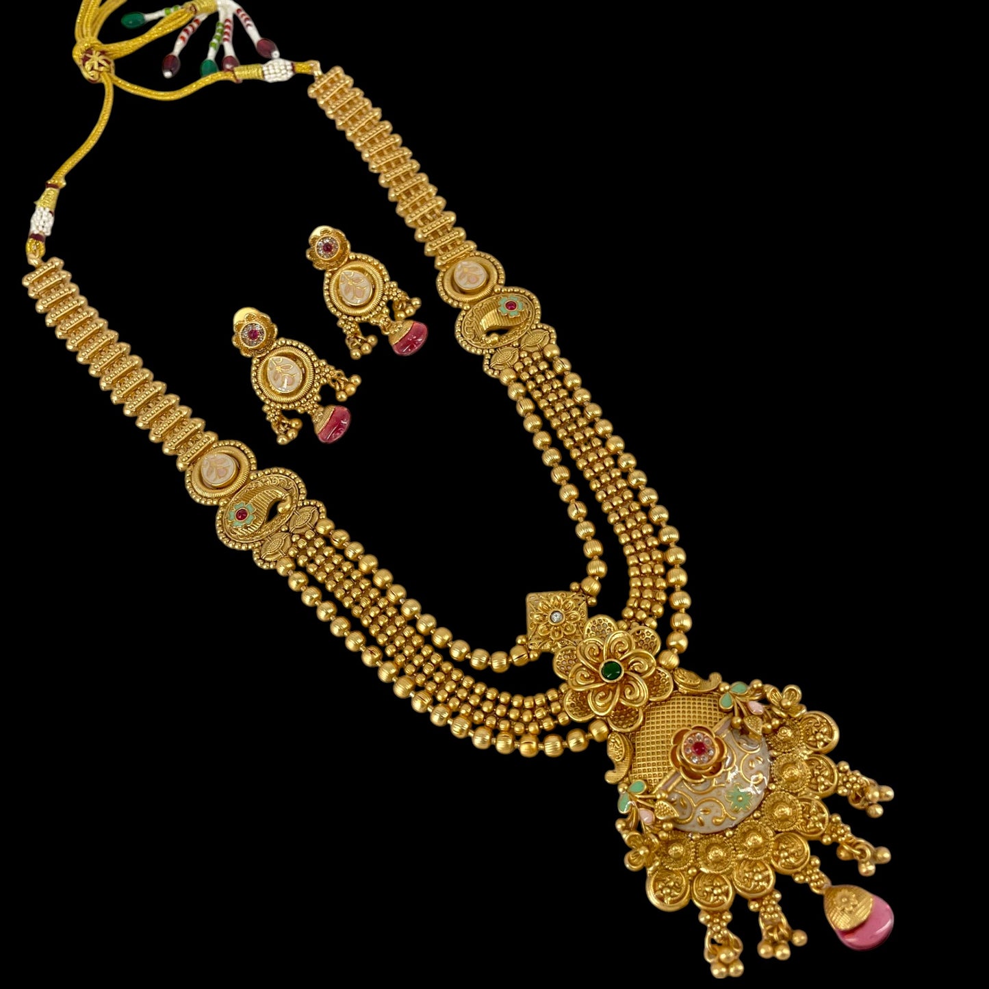 Traditional Kundan & Pearl Studded Meenakari With Rajwadi Gold Plated Long Necklace set