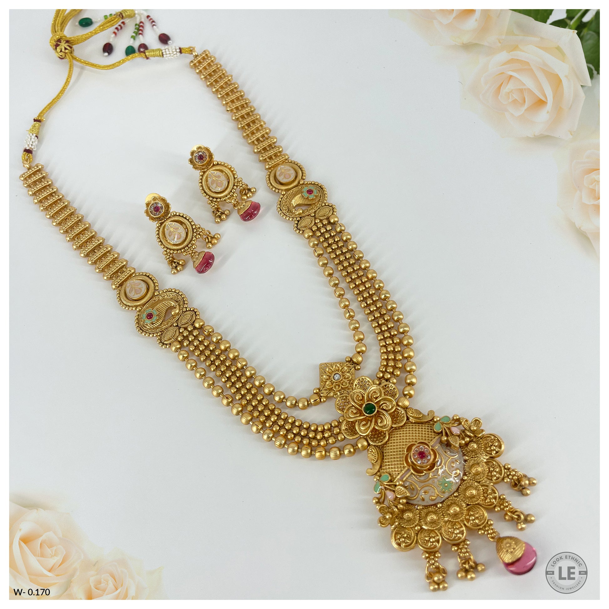 Traditional Kundan & Pearl Studded Meenakari Rajwadi Gold Plated Long Necklace set