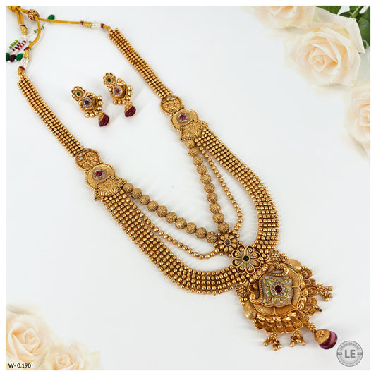 3 Layer Traditional AD Stone & Pearl Studded Meenakari With Rajwadi Gold Plated Long Necklace set