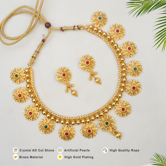 MULTICOLOR FLOWER DESIGN SHORT NECKLACE SET