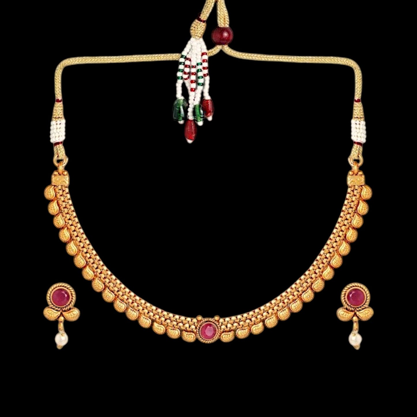Gold-Plated White & Pink Stone-Studded Handcrafted Jewellery Set
