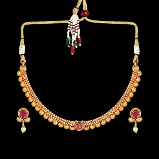Gold-Plated White & Pink Stone-Studded Handcrafted Jewellery Set
