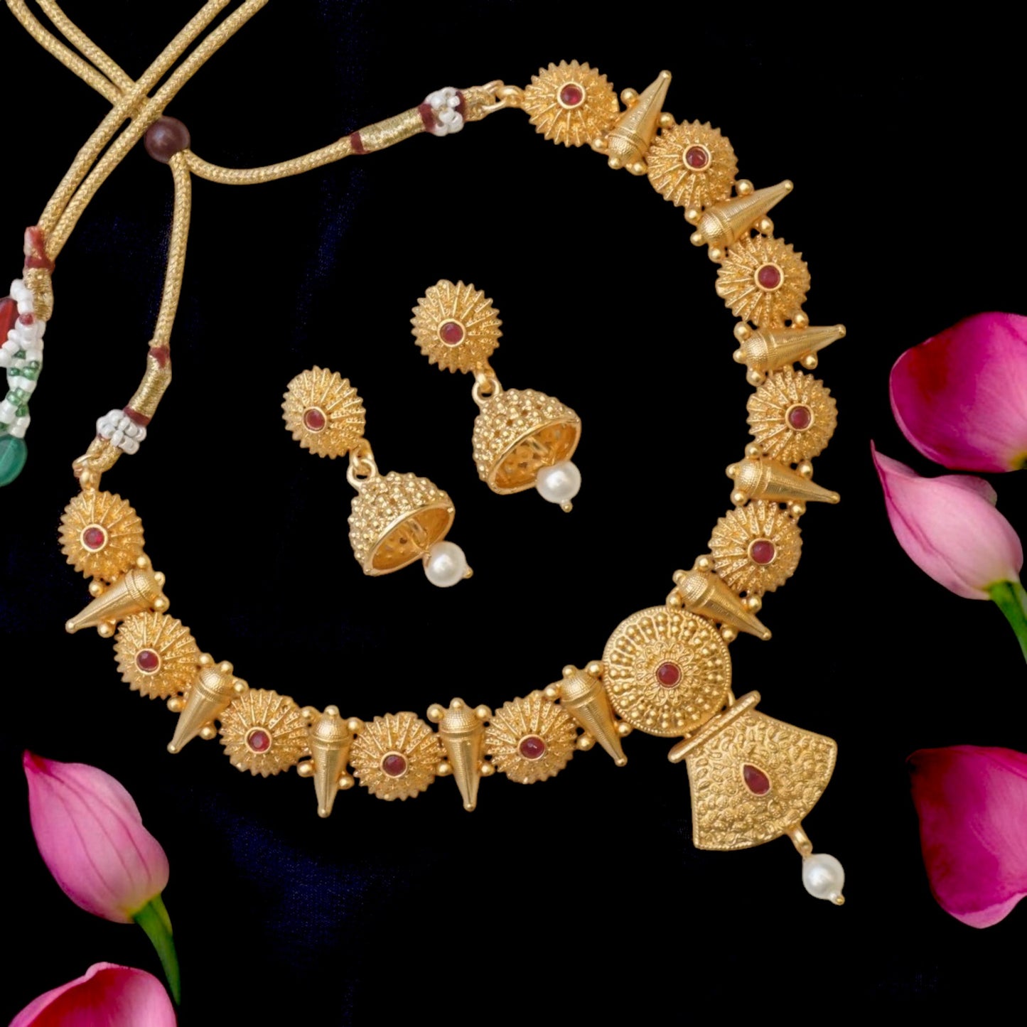 Rajwadi Gold Plated Brass Necklace Set With Jhumka earring