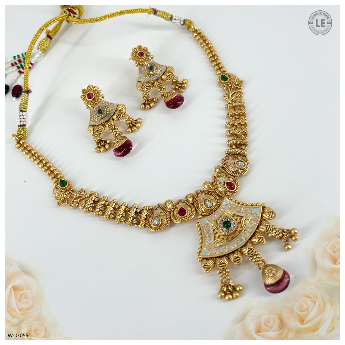 Stunning Rajwadi Gold Plated Meenakari Short Necklace Sets with Matching Earrings