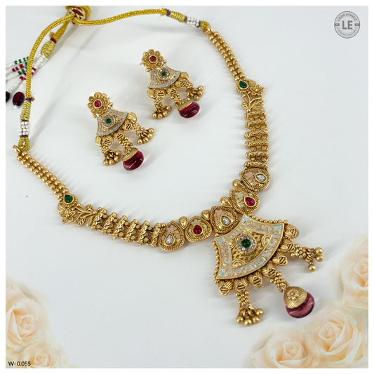 Stunning Rajwadi Gold Plated Meenakari Short Necklace Sets with Matching Earrings