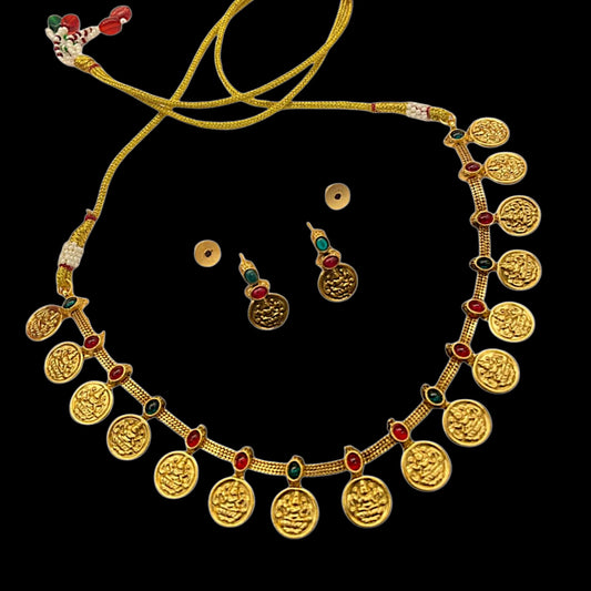 Laxmi Temple Coin Short Necklace Set
