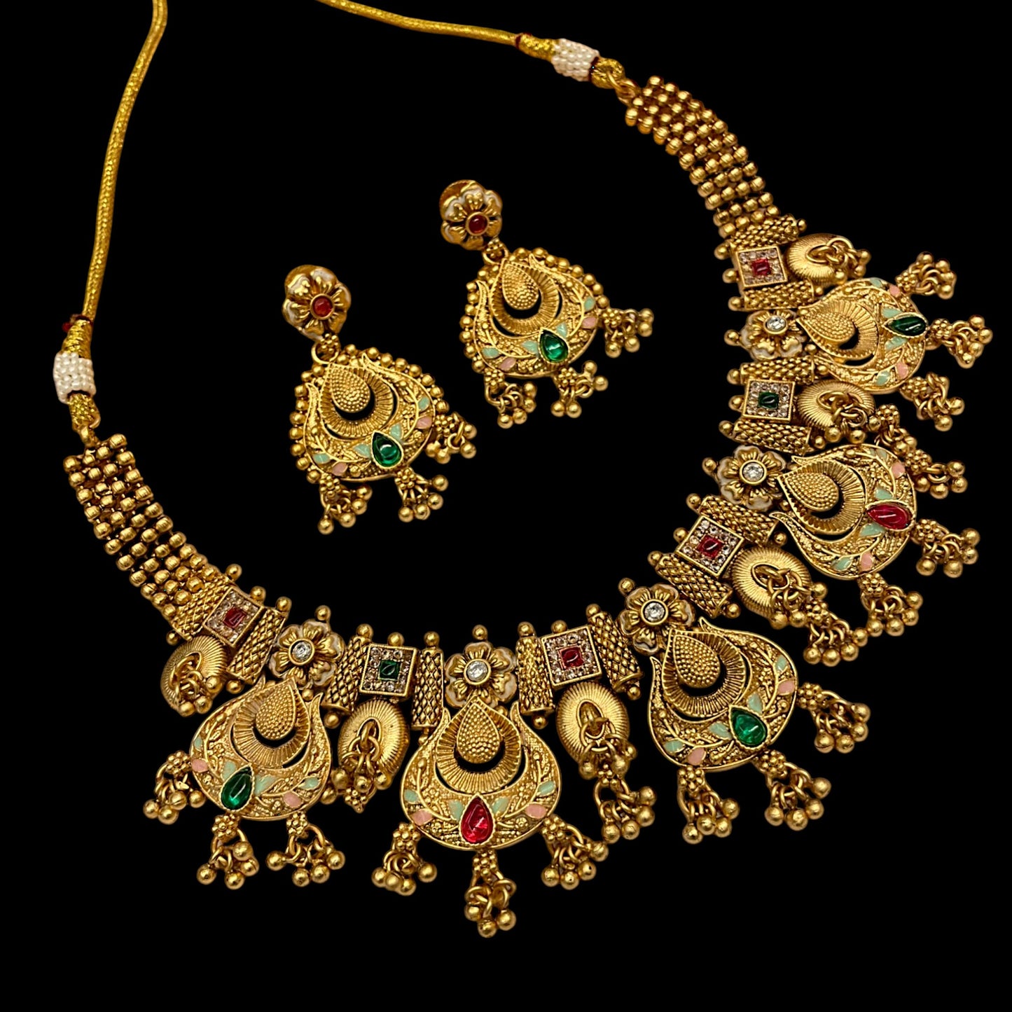 Experience timeless elegance with our Rajwadi Gold Polish Necklace Set