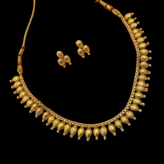 Matte Gold Polish Short Necklace Set - Elegant Traditional Jewelry by Lookethnic