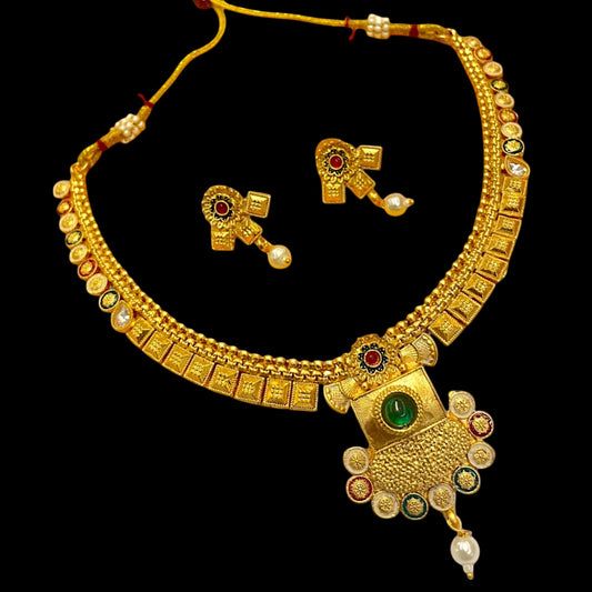 Traditional Rajwadi Gold Necklace and Earring Set
