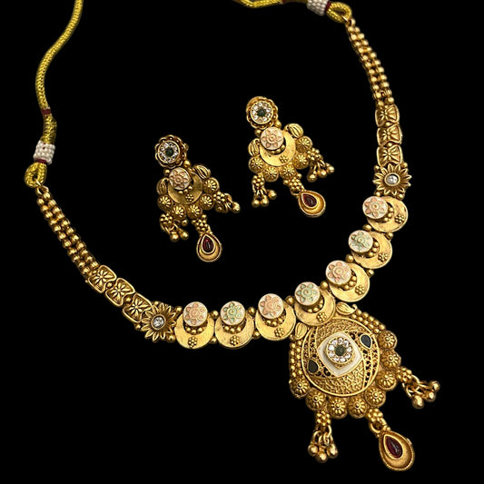 Elegant Antique Rajwadi Multicolor Necklace Set