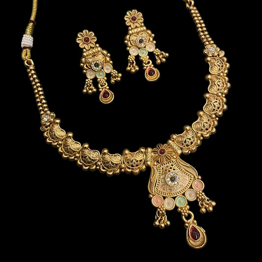 Elegant Antique Rajwadi Multicolor Necklace Set