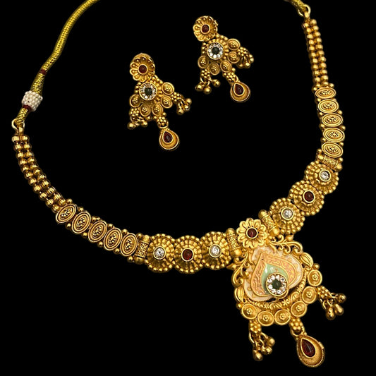 Elegant Antique Rajwadi Multicolor Necklace Set