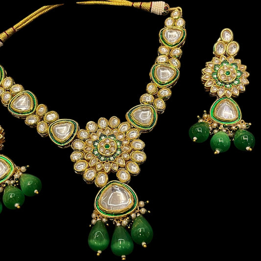 Traditional gold plated bridal polki kundan necklace set
