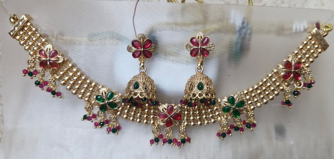 Antique Gold Plated Choker Necklace Set