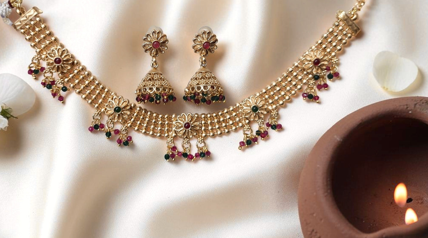 Antique Gold Plated Choker Necklace Set