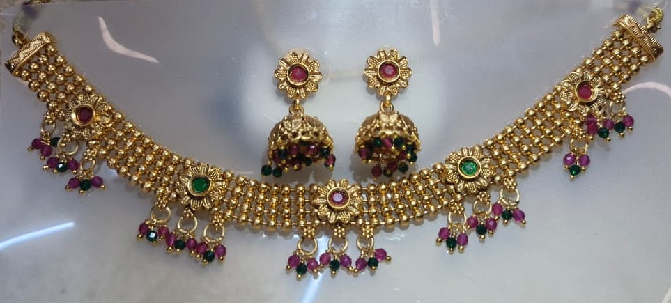 Antique Gold Plated Choker Necklace Set